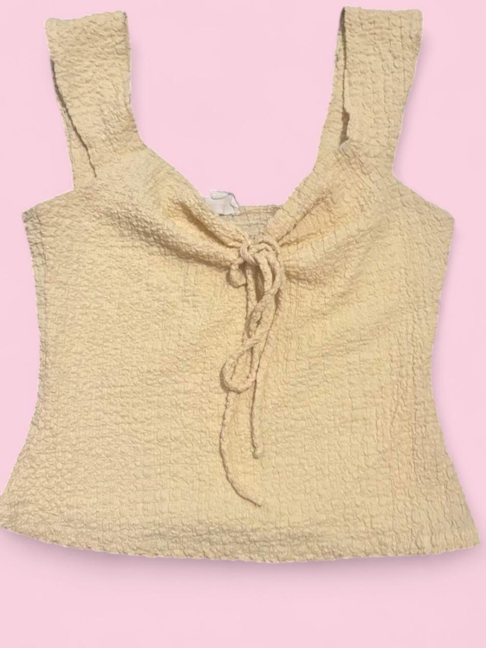 See You Monday Cream Textured Tie-Front Tank